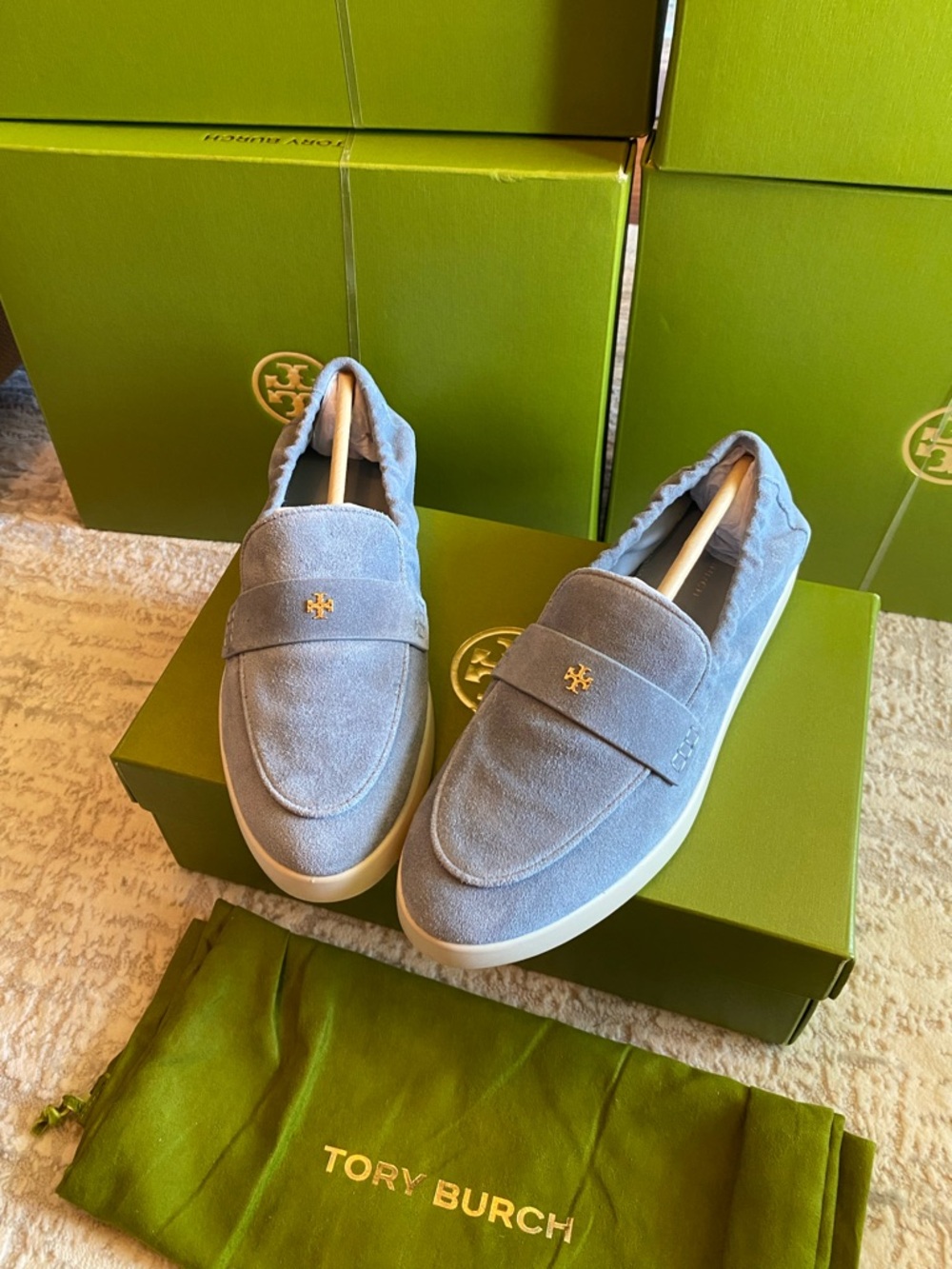 Tory Burch Light Blue Suede Ballet Sport Loafers